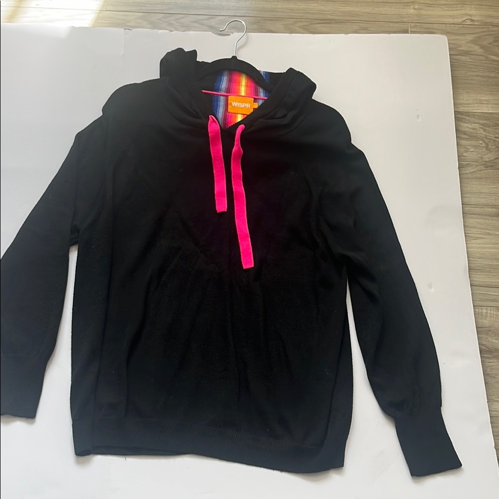 Black and Pink Cowl Neck Sweater with Vibrant Accents